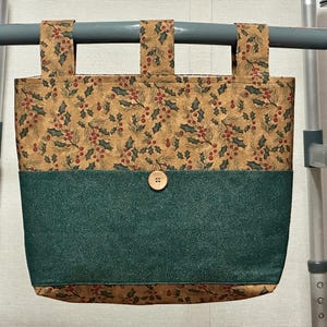 Christmas Holly Walker Caddy, Ready to Ship, Unisex Walker Tote Bag w/Pockets & 3 Straps, Handmade Senior Gift Walker Organizer Carryall