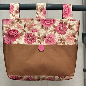 Woman&#39;s Floral Walker Caddy, Ready to Ship, Handmade Walker Tote Bag Purse w/Pockets & 3 Straps, Senior Gift Walker Organizer Carryall