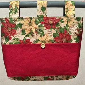 Christmas Walker Caddy with Poinsettias, Ready to Ship, Walker Tote Bag w/Pockets & 3 Straps, Handmade Senior Gift Walker Organizer Carryall