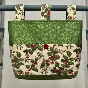 Christmas Walker Caddy, Ready to Ship, Walker Tote Bag w/Pockets & 3 Straps, Handmade Senior Gift Walker Organizer Carryall