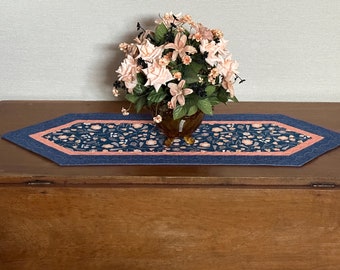 Quilted Floral Small Table Runner, Ready to Ship, Handmade Gift Table Cover, Dresser Scarf, Fabric Table Topper