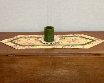 Floral Quilted Small Table Runner, Ready to Ship, Handmade Gift Table Topper, Dresser Scarf, Fabric Table Cover