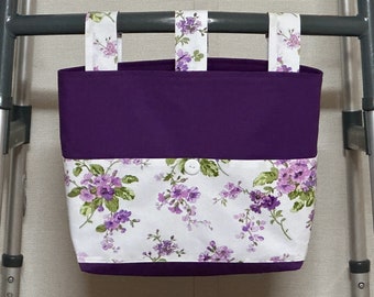 Woman's Walker Caddy, Ready to Ship, Walker Tote Bag Purse w/Floral Pockets & 3 Straps, Handmade Senior Gift Walker Organizer Carryall