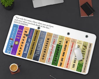 007 James Bond Book Collection Customizable Desk Mat | Literary Library Mousepad | Book Lover Gift | Personalizable Gifts