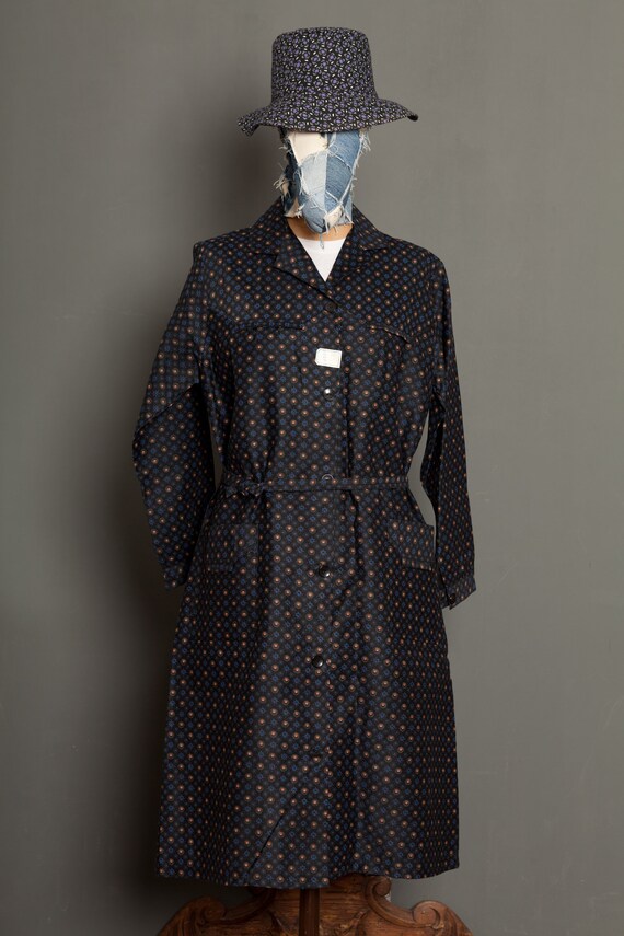 French Women Black Work Dress Coat vintage 50 (M)
