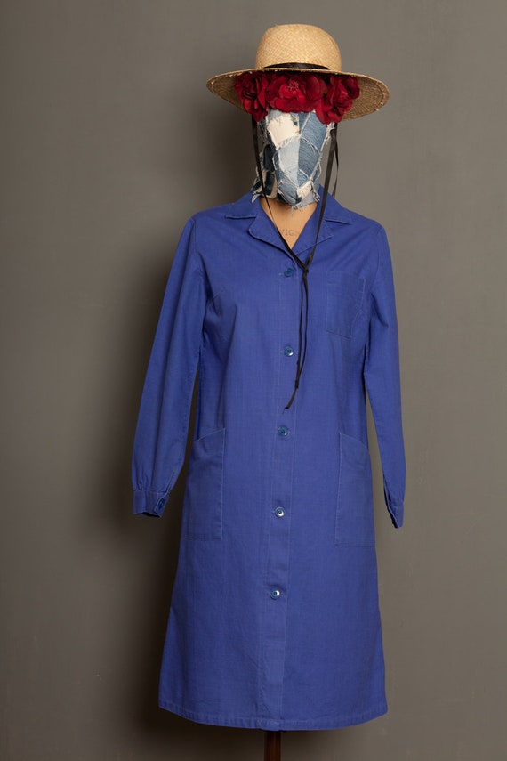 Indigo French worker women blouse coat (M)