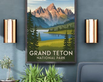 Grand Teton National Park Vintage Reiseplakat: Retro Wandkunst (Digitaler Download)