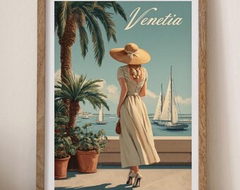 Póster de viaje vintage de Venecia / Arte mural digital / Póster retro imprimible / Descarga instantánea