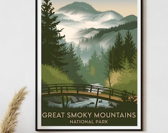 Plakat podróżniczy w stylu vintage z Gór Smoky | Sztuka Parku Narodowego (do pobrania cyfrowego)