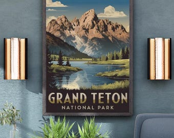 Grand Teton National Park Vintage Reiseplakat: Retro Wandkunst (Digitaler Download)