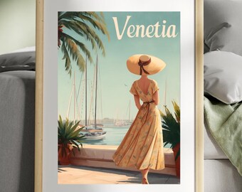 Póster de viaje vintage de Venecia / Arte mural digital / Póster retro imprimible / Descarga instantánea
