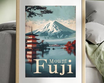 Berg Fuji Vintage Reise Poster | Digitales Wandbild | Retro Poster zum Ausdrucken | Sofort Download