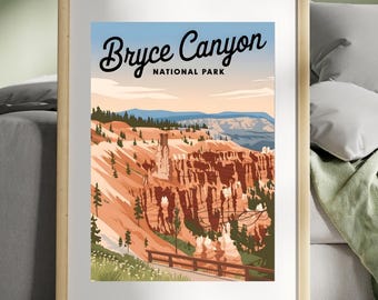 Vintage reisposter Bryce Canyon National Park: Utah retro muurkunst (digitale download)