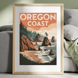 Oregon Coast Vintage Travel Poster | Digital Wall Art | Printable Retro Poster | Instant Download