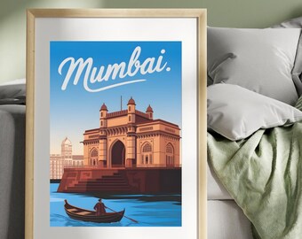 Póster vintage de viaje a Bombay, India / Arte digital para pared / Póster retro imprimible / Descarga instantánea