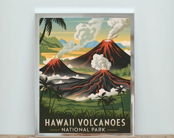 Póster de viaje vintage del Parque Nacional de los Volcanes de Hawái (descarga digital)