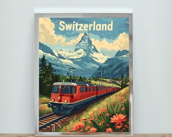 Switzerland Alps Vintage Travel Poster | Digital Wall Art | Printable Retro Poster | Instant Download