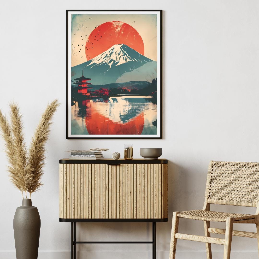Mount Fuji Vintage Travel Poster | Digital Wall Art | Printable Retro ...