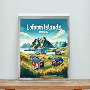 affiche de voyage vintage des îles Lofoten Norvège | Art mural numérique | Poster rétro imprimable | Téléchargement instantané
