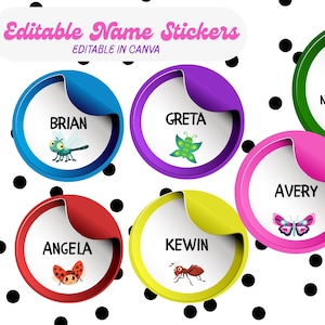 Editable Name Stickers for Kids | School Labels | Personalized Printable Stickers | Back to School Supplies | Instant Download