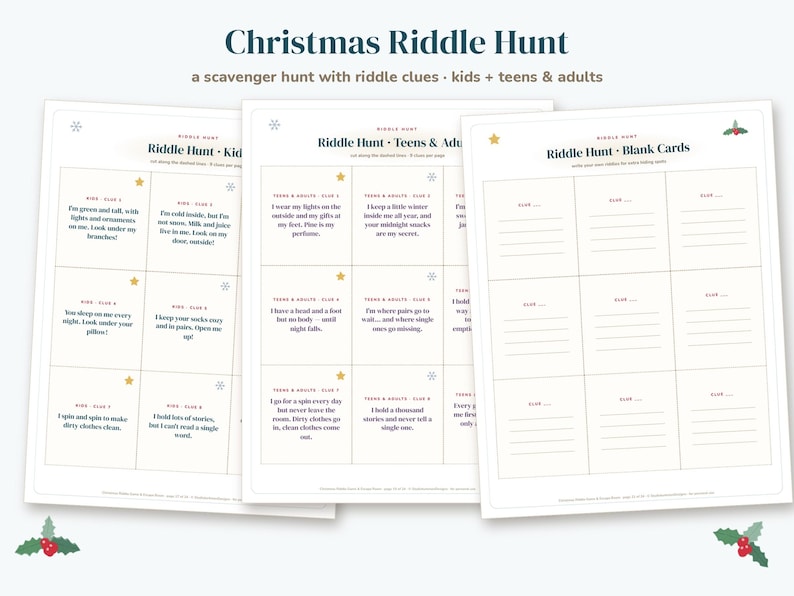 Christmas Riddle Game, Christmas Escape Room Kit, Riddle Scavenger Hunt ...