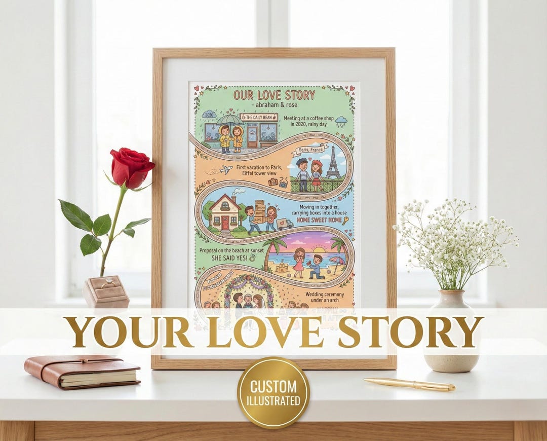 Custom Love Story Map Print, Personalized Couple Map Art, Anniversary ...