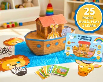 Noah's Ark Sunday School Craft & Activity Bundle | 3D Paper Boat, Animal Masks, Memory Game | Bible Lesson Curriculum for Kids | PDF