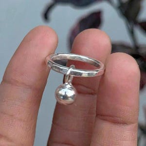 Handmade Sterling Silver Ring | Minimalist Dangling Ball Charm
