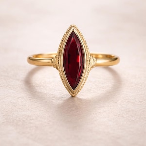 Markiezin rode granaatring, 14k gouden art-deco verlovingsring, cadeau voor haar