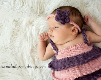 Ruffle Shirt and Rose Headband Knitting Pattern - All Newborn, Baby, and Toddler Sizes Included - Instant Digital Download