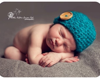 Breipatroon beanie met bellenknop - inclusief alle maten pasgeborenen, baby's, peuters, kinderen en volwassenen - Instant digitale download
