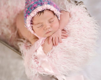 Knit Baby Bonnet Pattern - Knit Bonnet Newborn Photo Prop Pattern - Newborn Girl Hat Photo Prop Knitting Pattern - Baby Bonnet Knit Pattern