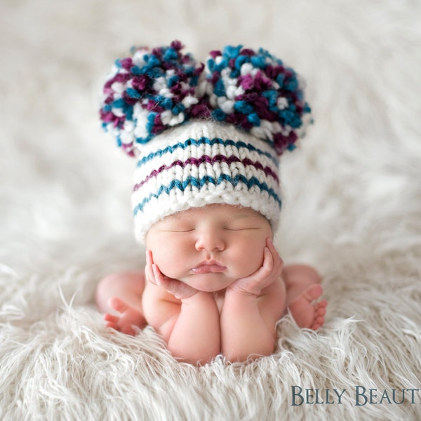 Modèle de bonnet pour bébé en tricot facile - Modèle de bonnet pour bébé en tricot facile - Modèle de bonnet pour bébé en tricot pour débutant - Modèle de bonnet pour bébé en tricot épais - Bonnet à pompons