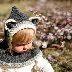 Rustic Raccoon Hooded Cowl Knit Pattern - Sizes Newborn, Baby, Toddler, Child, and Adult Included - Instant Digital Download