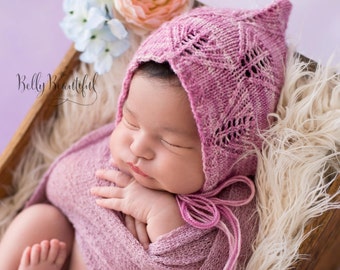 Knit Newborn Baby Bonnet Pattern ~ Baby Prop Bonnet Knitting Pattern ~ Knit Baby Bonnet Pattern ~ Newborn Photo Prop Bonnet Knitting Pattern