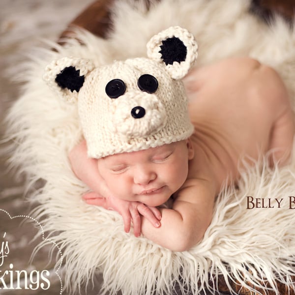 Polar Bear Hat Knitting Pattern - Sizes Newborn through Adult Male Included - PDF Sale - Instant Digital Download