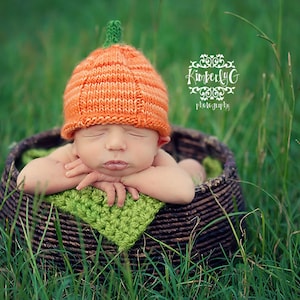 Baby Halloween Knit Pattern - Knit Baby Pumpkin Hat Pattern - Knit Pumpkin Hat Pattern - Pumpkin Hat Pattern