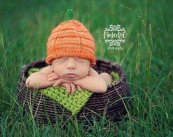 Baby Halloween Knit Pattern - Knit Baby Pumpkin Hat Pattern - Knit Pumpkin Hat Pattern - Pumpkin Hat Pattern