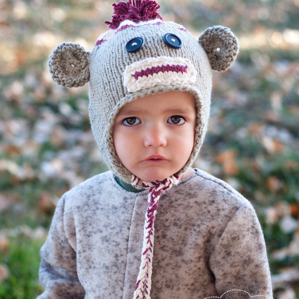 Sock Monkey Hat Knitting Pattern - All Sizes Newborn through Adult Male Included - PDF Sale - Instant Digital Download