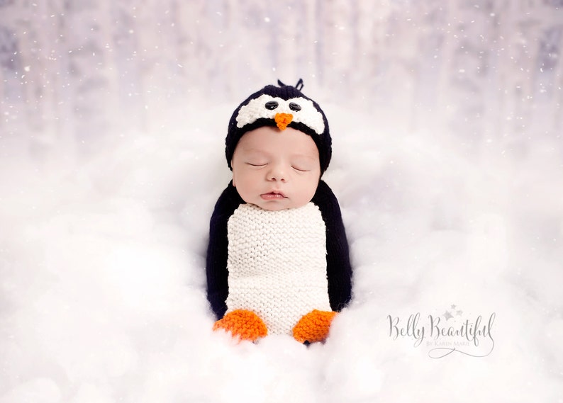 Modèle de tricot Motif de pingouin Modèle de chapeau d'animal en tricot Modèle d'accessoire de bébé Modèle d'accessoire de photo nouveau-né Modèle d'accessoire de photo en tricot image 1