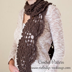 Crochet Pattern - Lace Scarf - Woman&#39;s lacy, feminine Scarf with unique shape - Shell Scarf Crochet Pattern - Instant Download