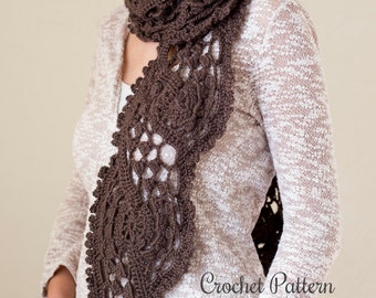 Crochet Pattern - Lace Scarf - Woman's lacy, feminine Scarf with unique shape - Shell Scarf Crochet Pattern - Instant Download