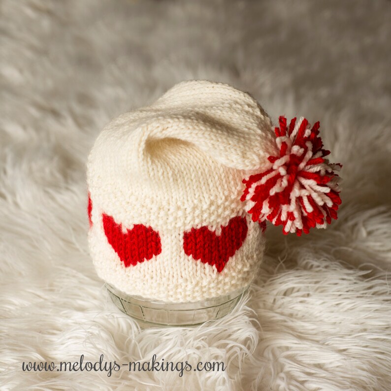 Valentine's Day Knitting Pattern Valentines Day Hat Pattern Heart Hat Knit Pattern Girls Hat Knitting Pattern Kid Hat Pattern image 2