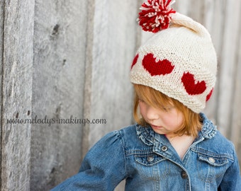 Love-ly Cap Knitting Pattern - Valentine's Day Hat Pattern - All Sizes Baby, Toddler, Child, and Adult Included - Instant Digital Download