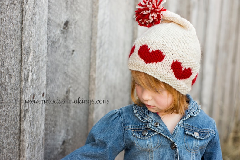 Valentine's Day Knitting Pattern Valentines Day Hat Pattern Heart Hat Knit Pattern Girls Hat Knitting Pattern Kid Hat Pattern image 1