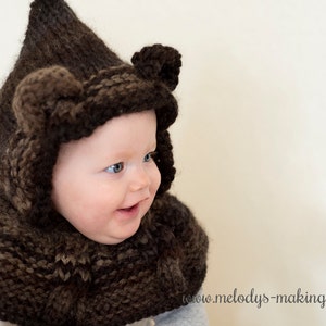 Knit Bear Hooded Scarf Pattern - Bear Hooded Cowl Knitting Pattern - Animal Hooded Cowl Knit Pattern - Knit Animal Hooded Scarf Pattern