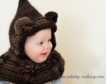 Knit Bear Hooded Scarf Pattern - Bear Hooded Cowl Knitting Pattern - Animal Hooded Cowl Knit Pattern - Knit Animal Hooded Scarf Pattern