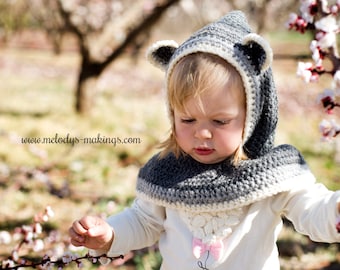 Hooded Cowl Crochet Pattern - Kid Bear Hooded Cowl Crochet Pattern - Child Raccoon Hooded Cowl Crochet Pattern - Kid Crochet Pattern