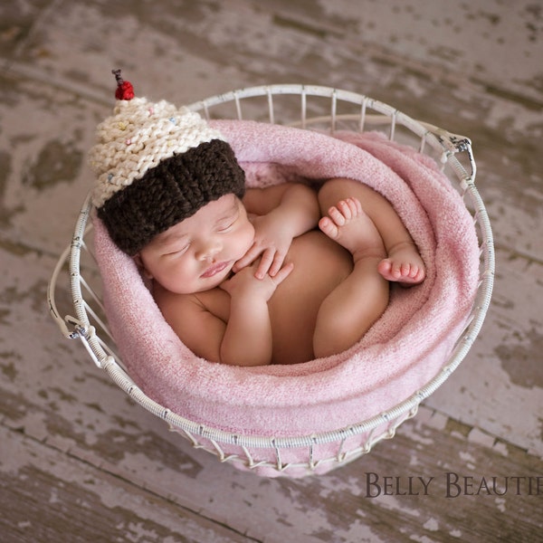 Cupcake Hat Knitting Pattern - Knit Baby Cupcake Hat - Newborn Photo Prop Pattern - Kid Cupcake Hat Pattern - Girl Hat Knitting Pattern