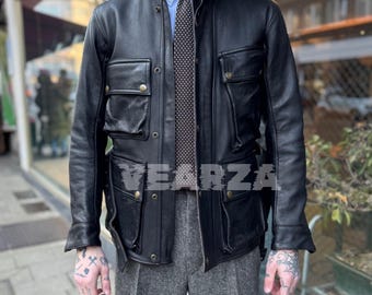 Handmade Cowhide Leather Motorcycle Jacket: Brad Pitt 'benjamin